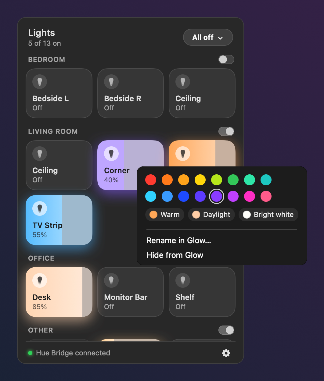 Right-click color menu