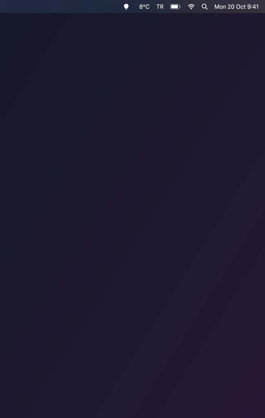 Clicking the bulb in the menu bar, then clicking a lamp on, dragging to dim, picking a color and setting All off for 5 minutes