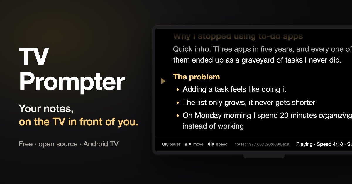 Notes in large white text on a black TV screen, with a small marker on the left showing where to read
